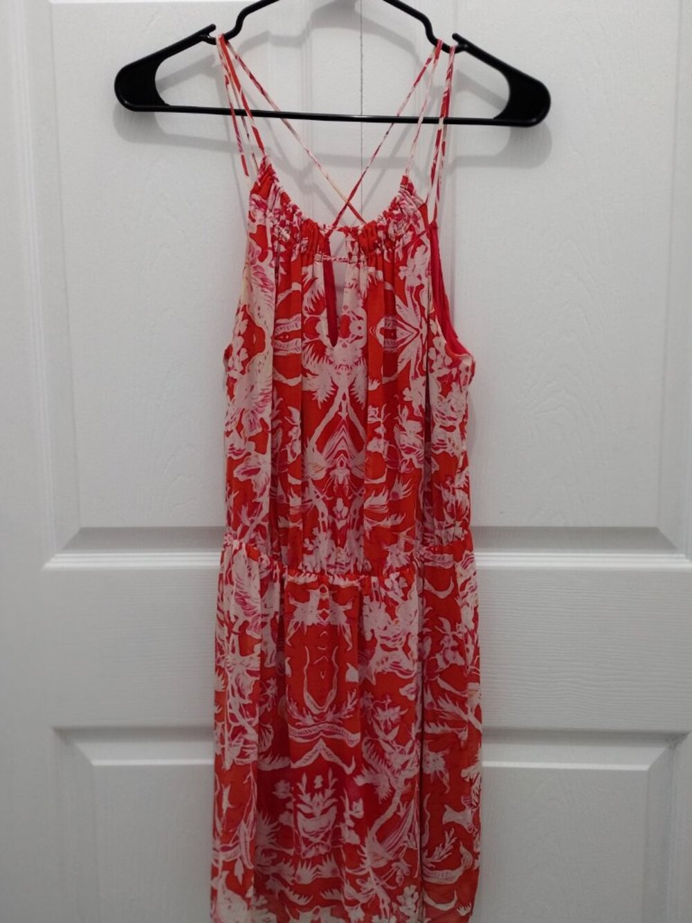 Rory Beca Maia Silk Mini Dress Orange Pink Print Strappy Boho Resort Size M - Picture 7 of 7